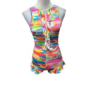 May Pink Women’s 2 PC Print Short Set w/ Ruffles / Size: Small / Item# 458-84